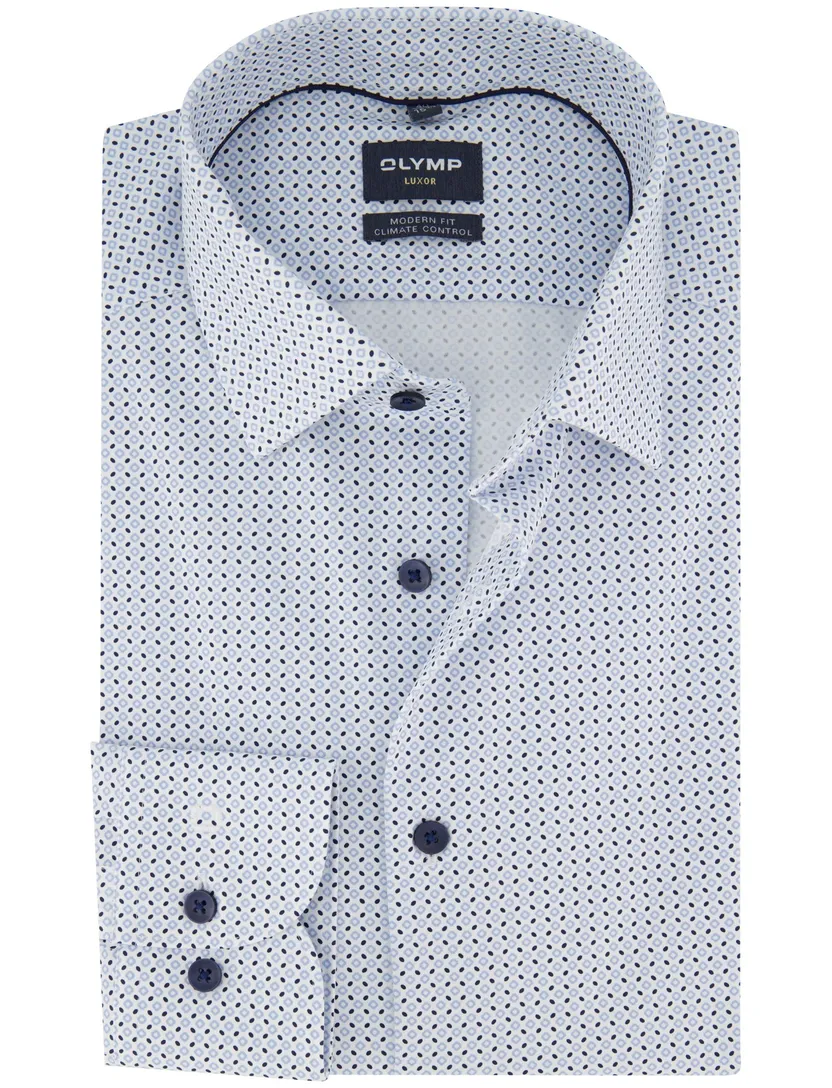 lichtblauw overhemd met print Olymp semi-wide collar normale fit