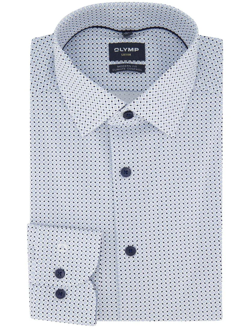 lichtblauw overhemd met print Olymp semi-wide collar normale fit