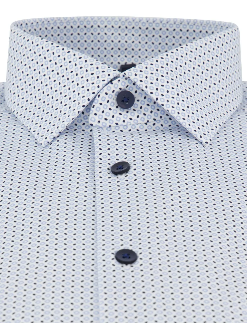 lichtblauw overhemd met print Olymp semi-wide collar normale fit