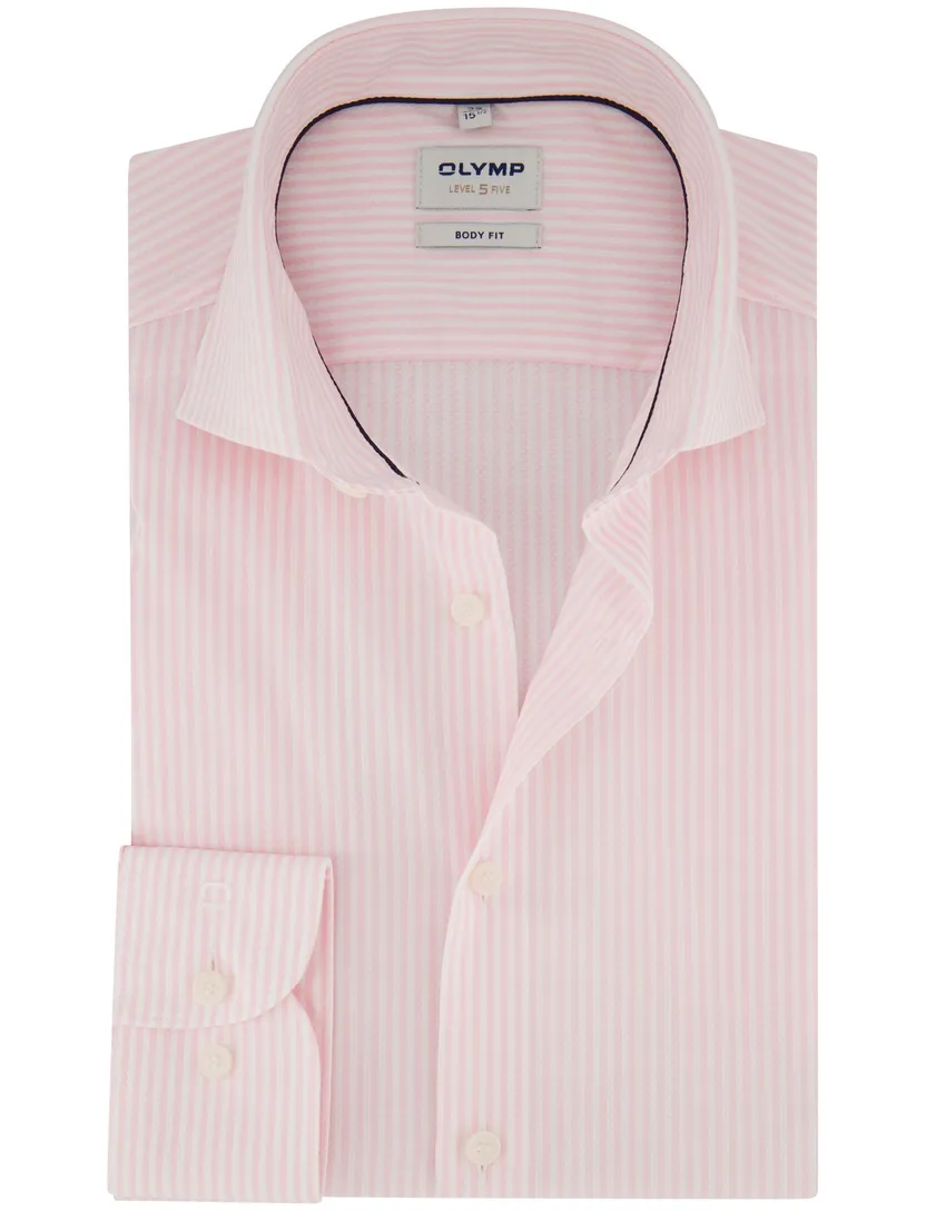OLYMP Level 5 shirt roze witte streep body fit