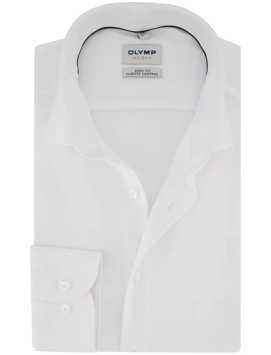 OLYMP Body Fit overhemd wit mouwlengte 7 jersey