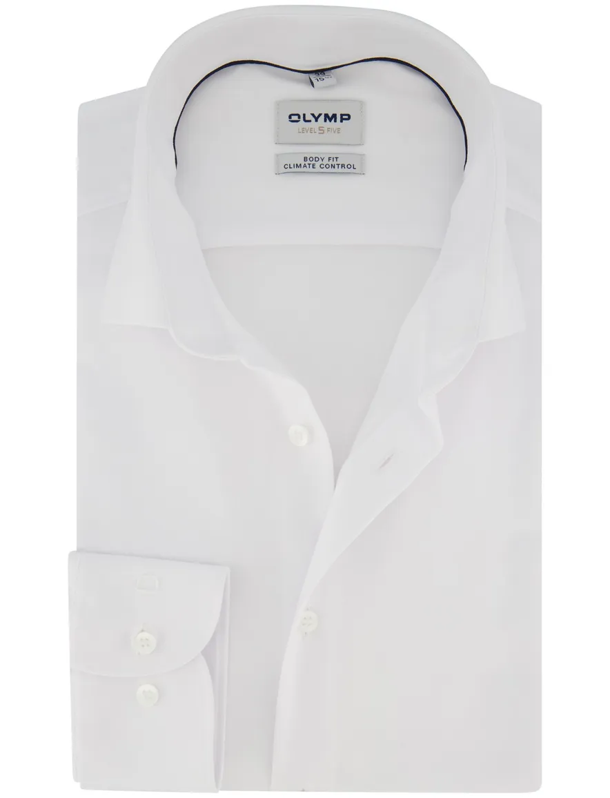Wit effen overhemd OLYMP Level Five Body Fit climate control