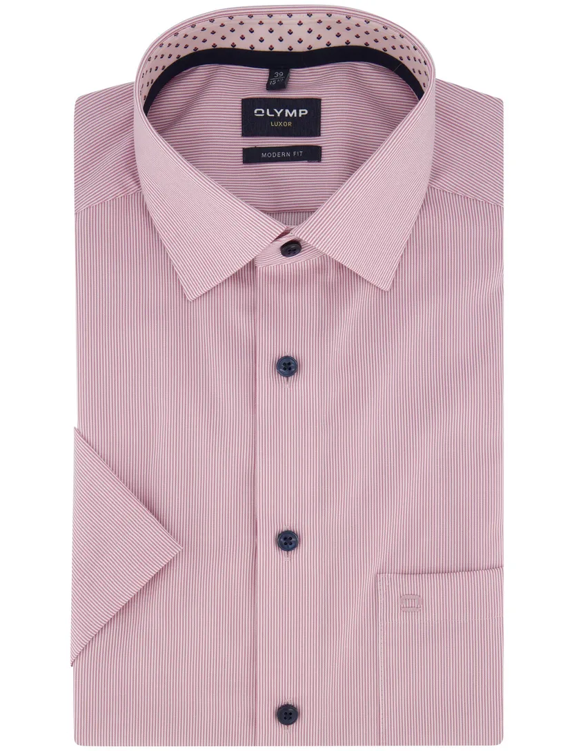 Modern fit Olymp roze gestreept korte mouw met borstzak