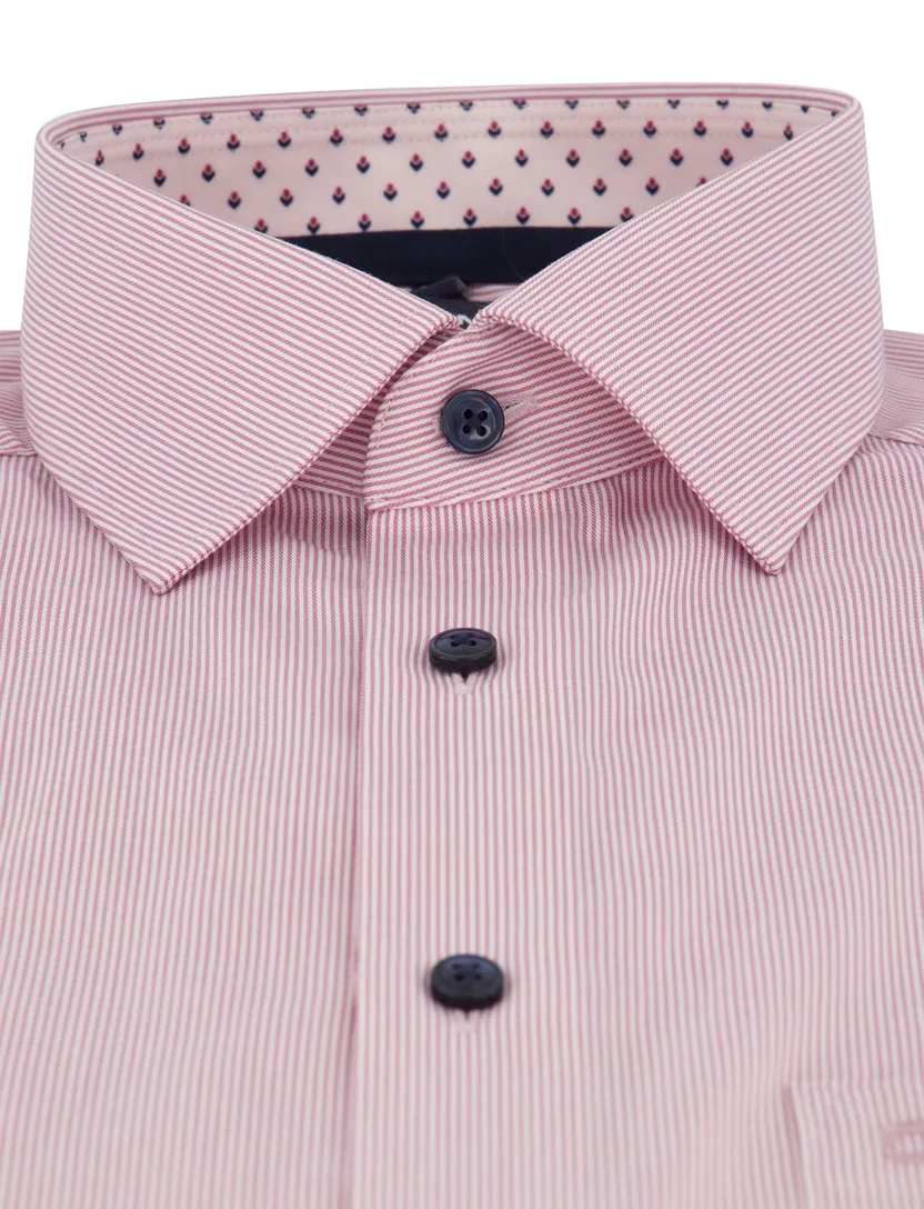 Modern fit Olymp roze gestreept korte mouw met borstzak