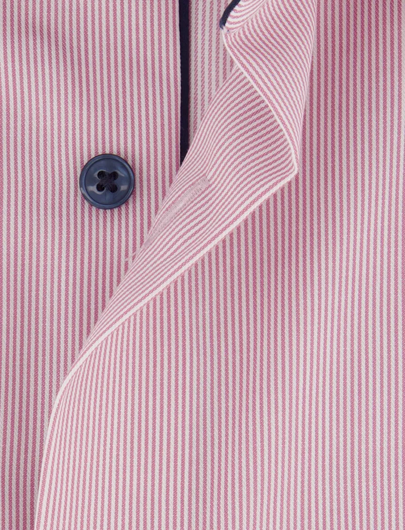 Modern fit Olymp roze gestreept korte mouw met borstzak