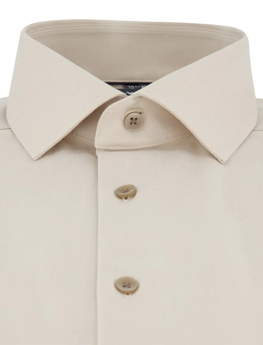 Overhemd korte mouw beige Olymp modern fit strijkvrij 100% katoen