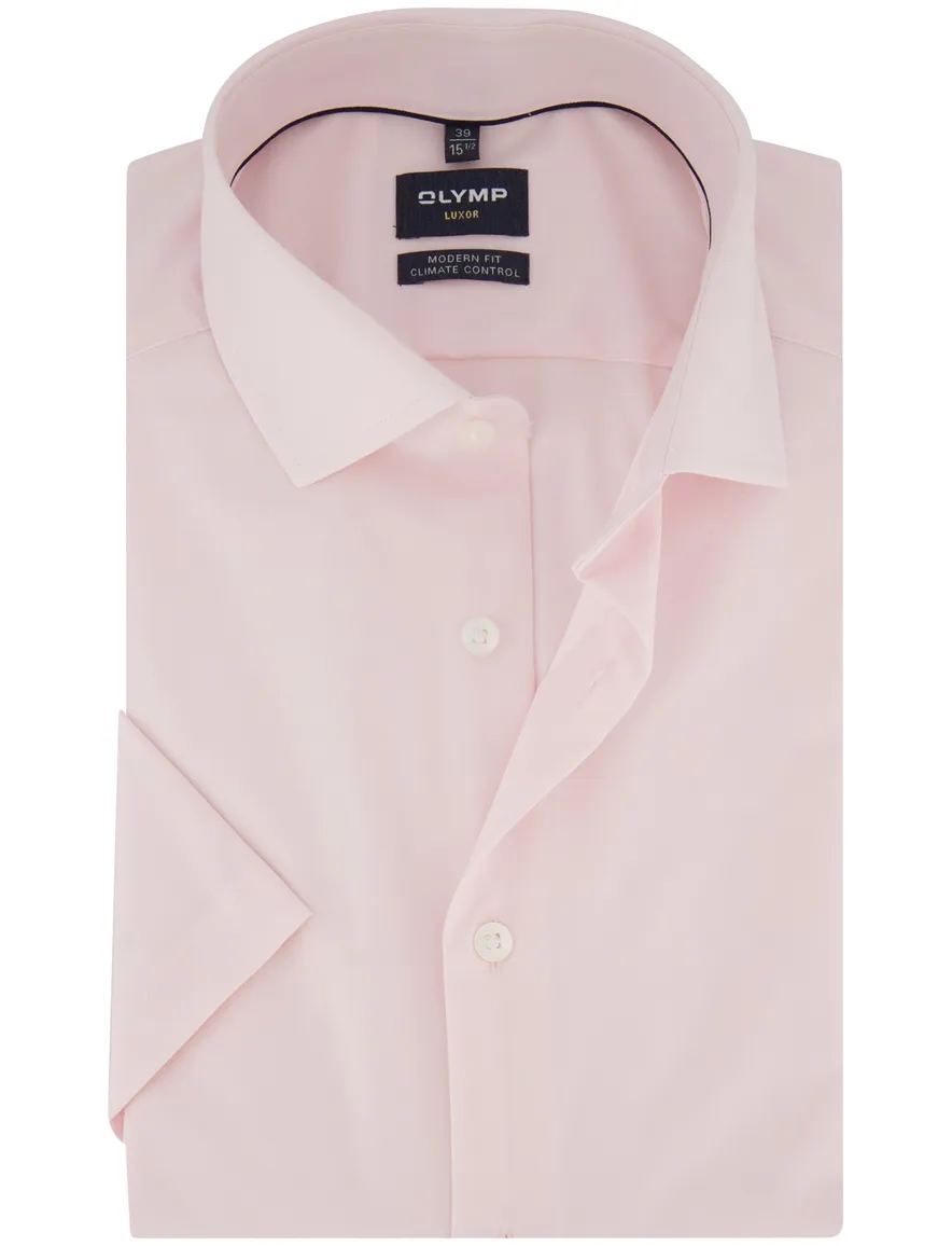 Overhemd korte mouw Olymp roze strijkvrij semi-wide collar