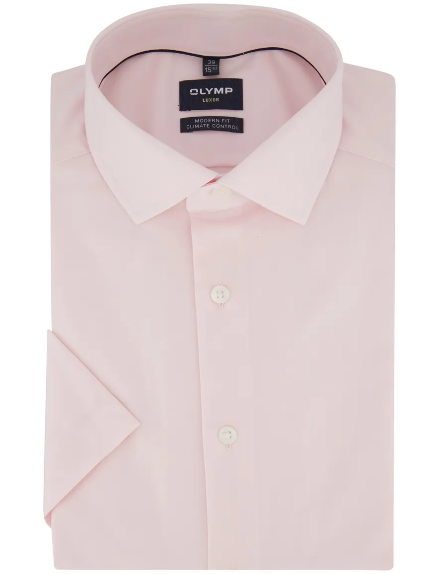 Overhemd korte mouw Olymp roze strijkvrij semi-wide collar