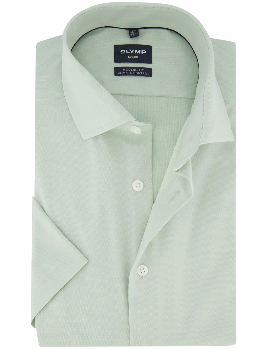 Overhemd korte mouw Olymp groen strijkvrij semi-wide collar