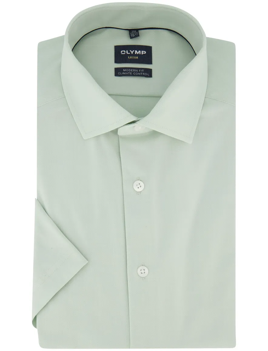 Overhemd korte mouw Olymp groen strijkvrij semi-wide collar