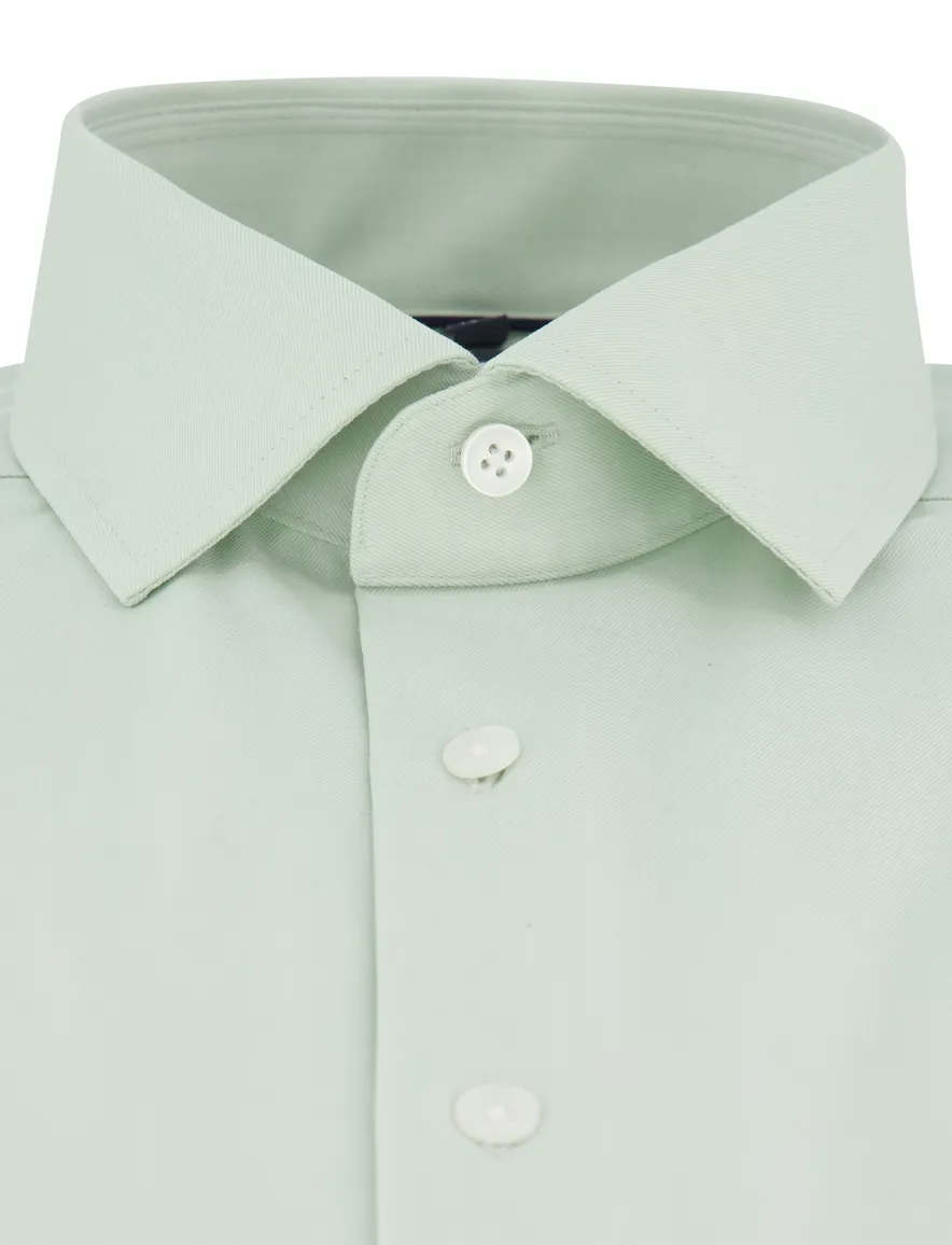 Overhemd korte mouw Olymp groen strijkvrij semi-wide collar