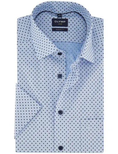 Olymp Overhemd blauw geprint Olymp korte mouw met borstzak