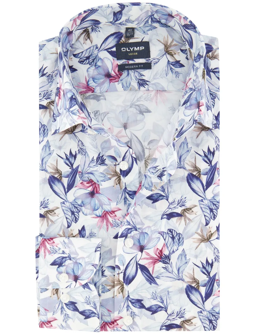 Olymp overhemd blauw normale fit bloemen print