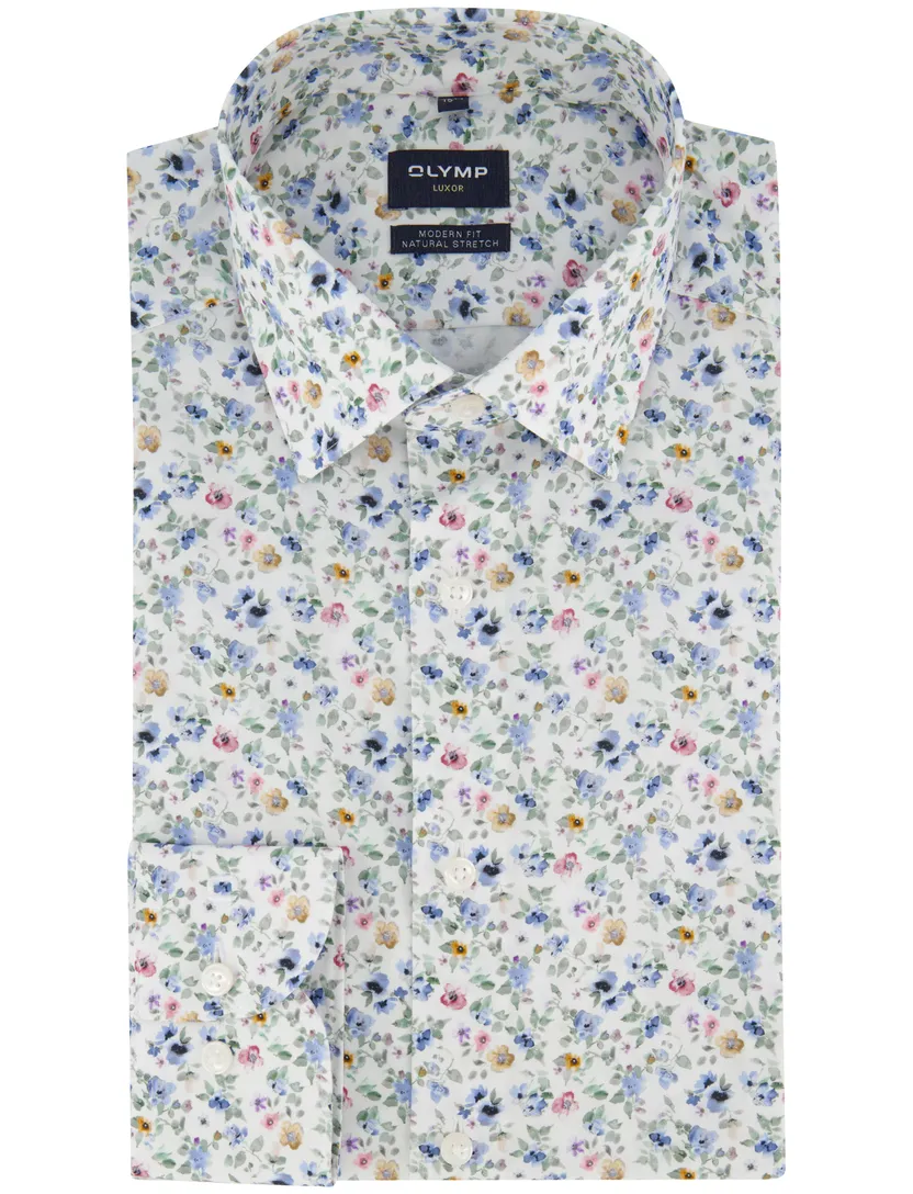 Mouwlengte 7 overhemd Olymp Luxor Modern Fit blauw geprint
