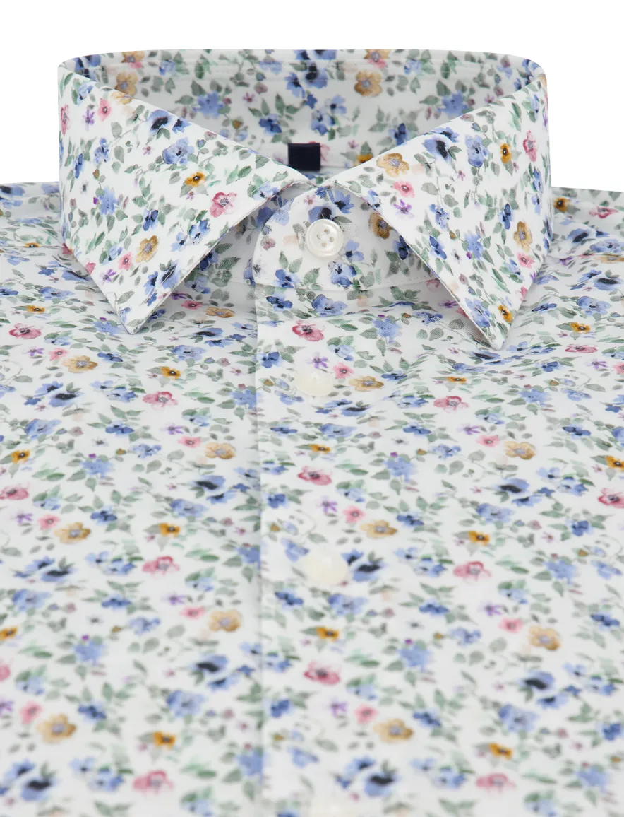 Olymp overhemd Modern Fit blauw print mouwlengte 7