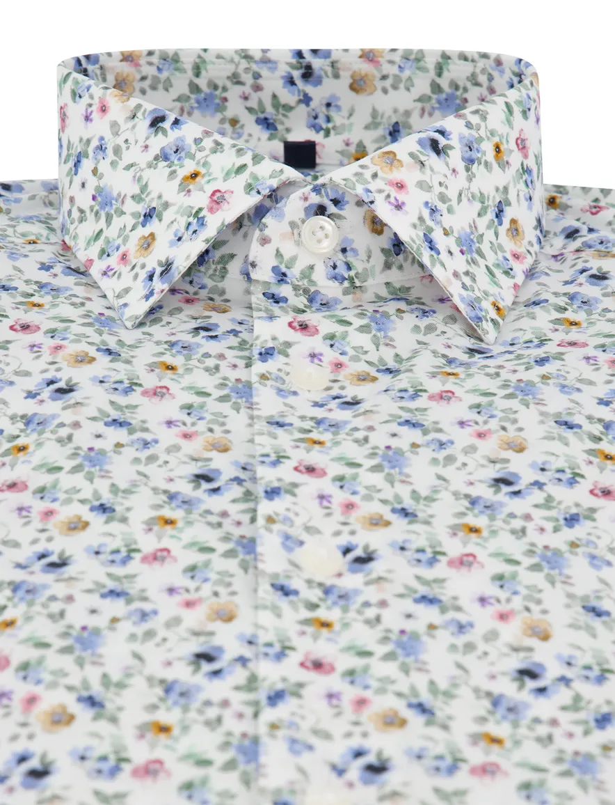 Olymp overhemd Modern Fit blauw print mouwlengte 7