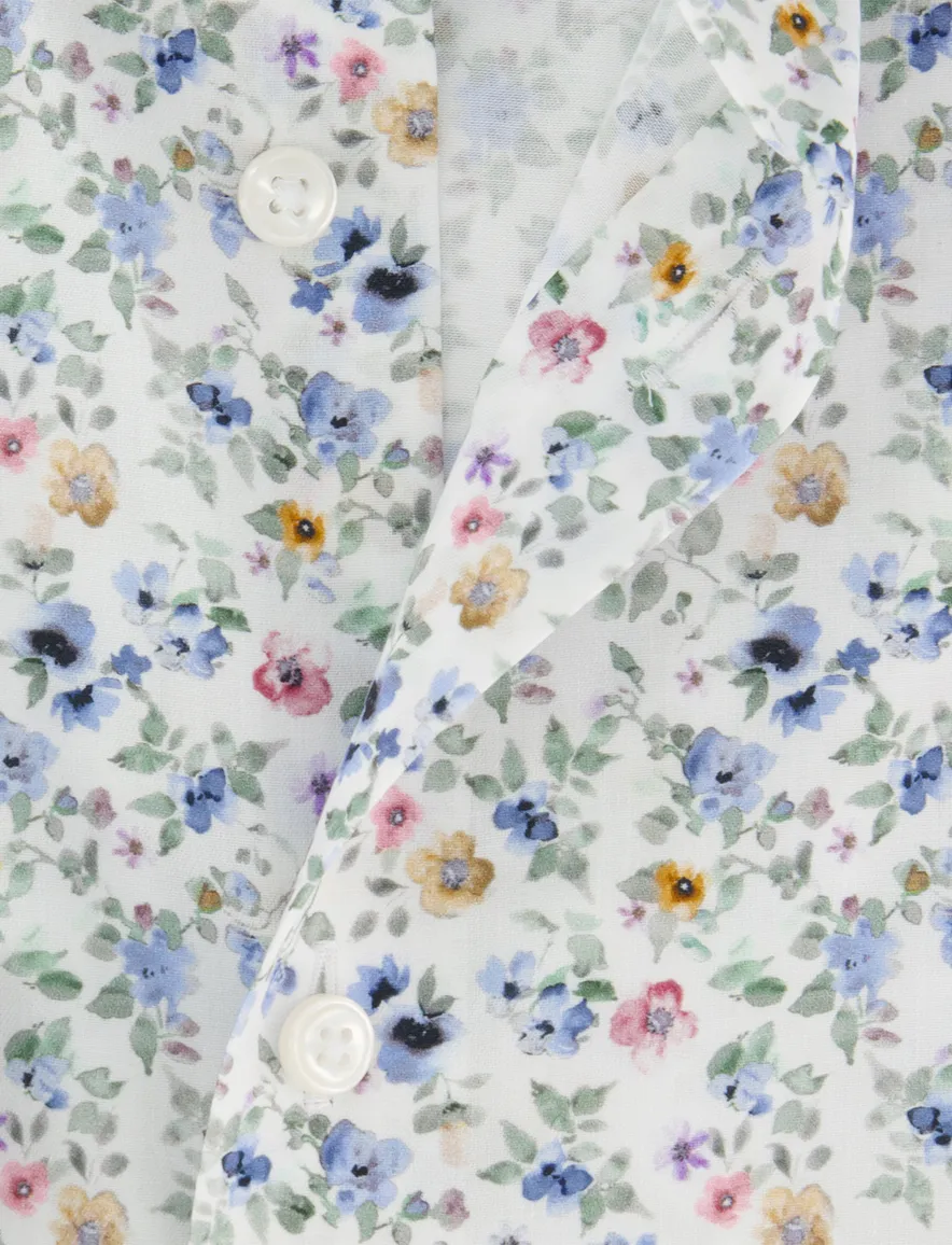 Olymp overhemd Modern Fit blauw print mouwlengte 7