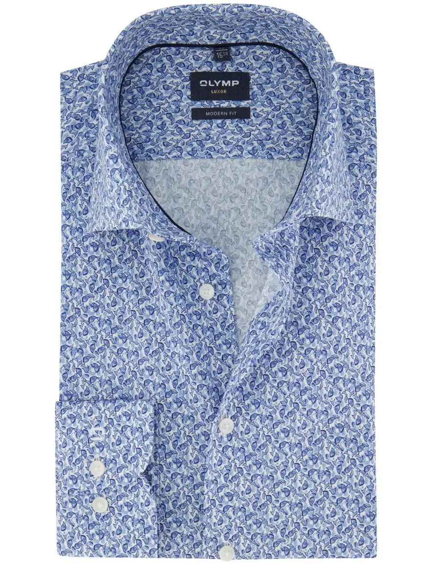Olymp overhemd Modern Fit mouwlengte 7 blauw print