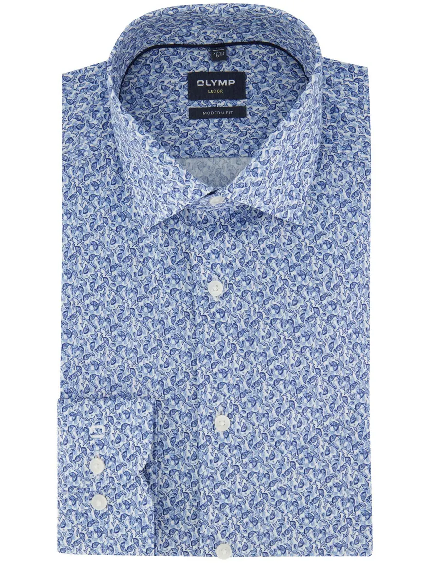 Olymp overhemd Modern Fit mouwlengte 7 blauw print