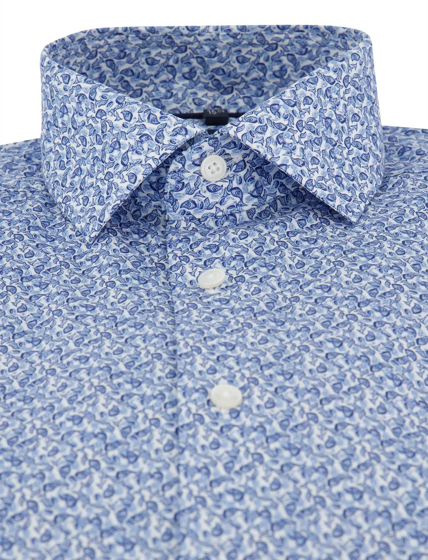 Olymp overhemd Modern Fit mouwlengte 7 blauw print