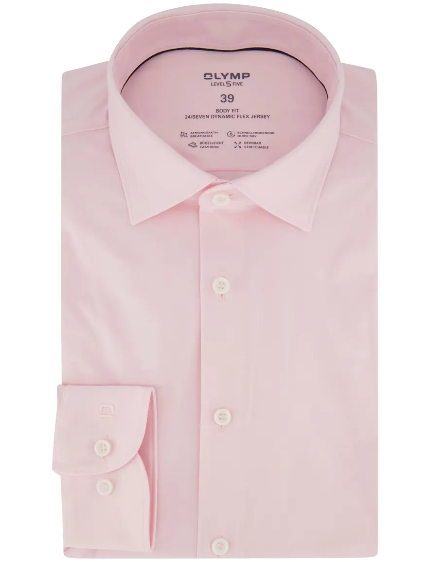 OLYMP Body Fit Overhemd roze jersey