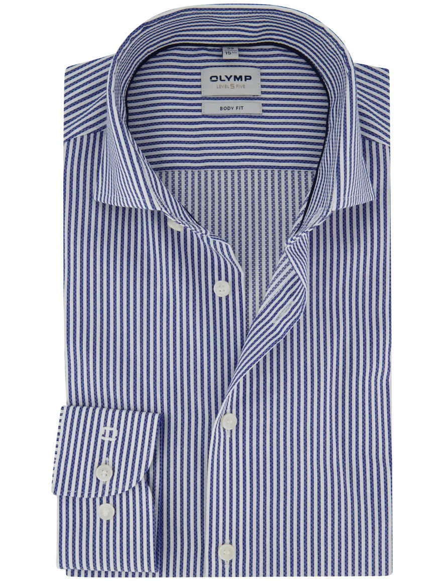 Blauw gestreept mouwlengte 7 overhemd OLYMP Body fit