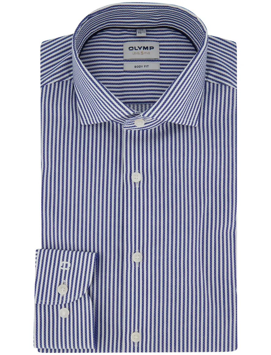 Blauw gestreept mouwlengte 7 overhemd OLYMP Body fit