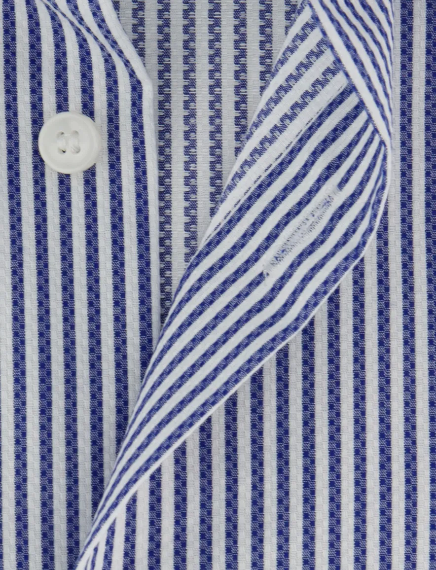 Blauw gestreept mouwlengte 7 overhemd OLYMP Body fit