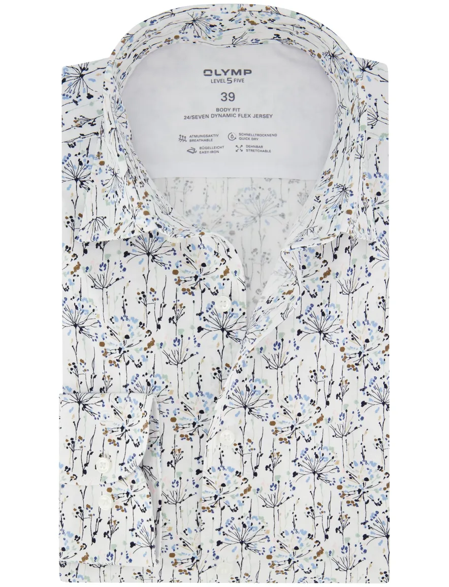 OLYMP Level Five body fit overhemd jersey wit bloemen print