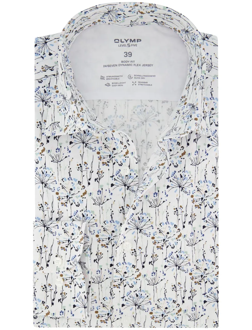 Wit stretch overhemd OLYMP body fit lange mouwen print