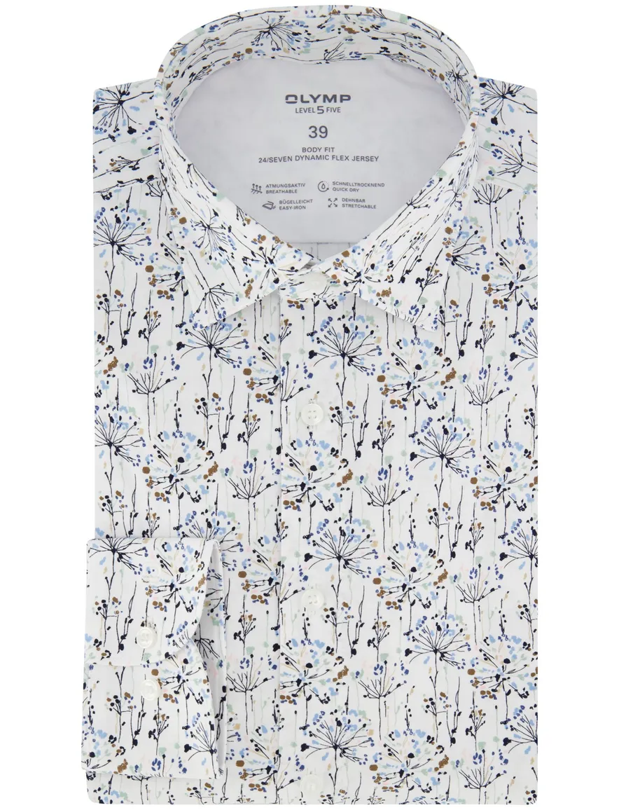 OLYMP Level Five body fit overhemd jersey wit bloemen print