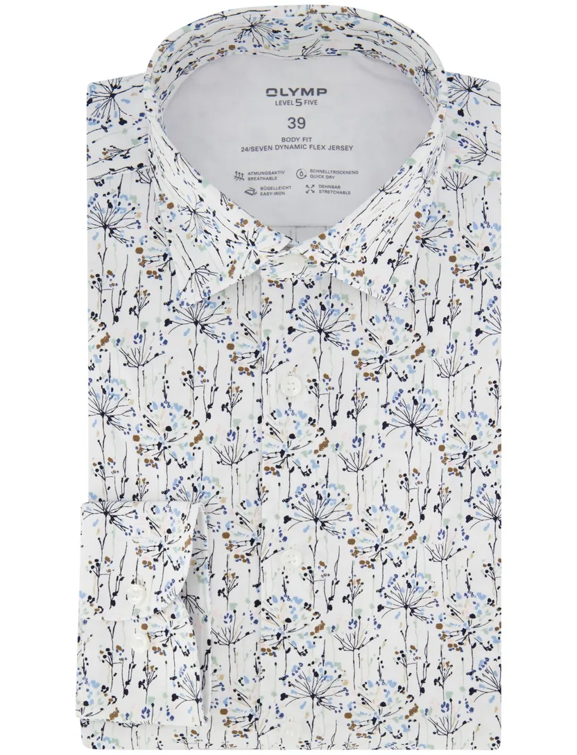 Wit stretch overhemd OLYMP body fit lange mouwen print
