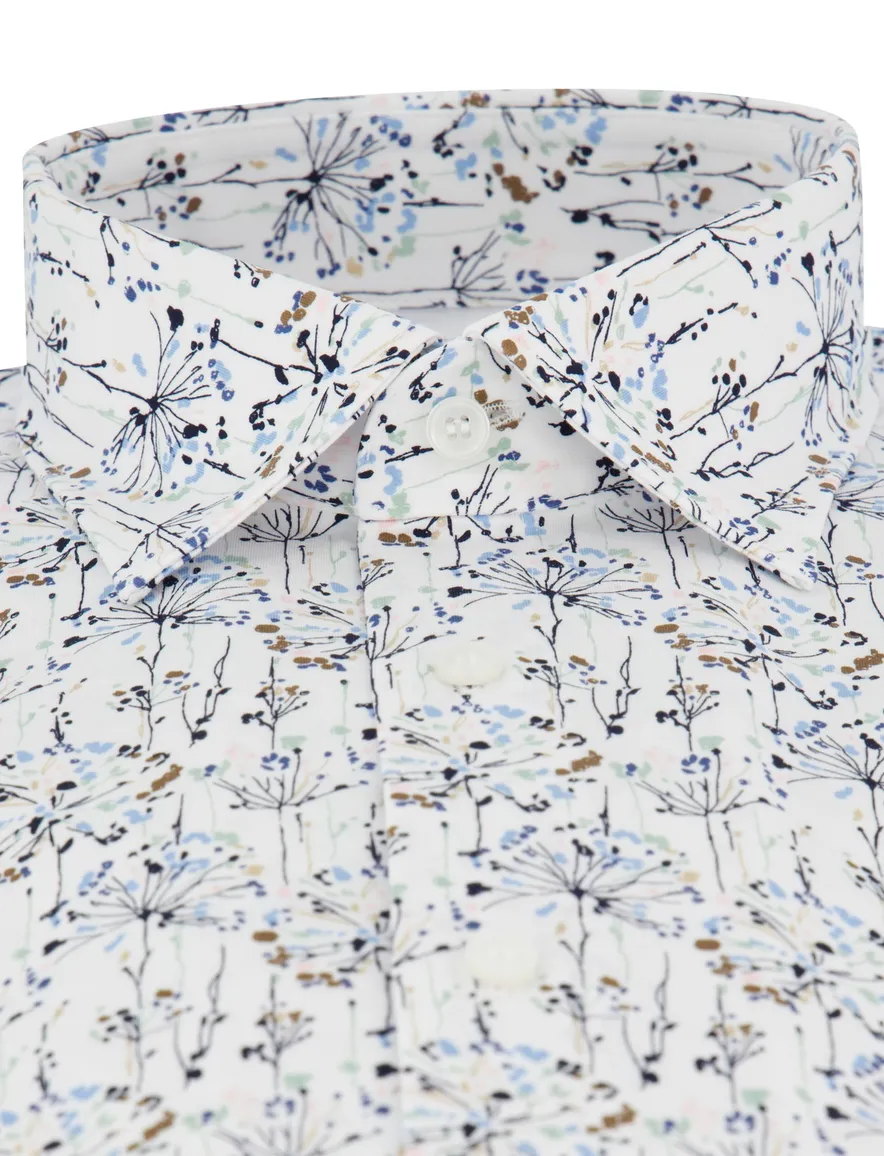 OLYMP Level Five body fit overhemd jersey wit bloemen print