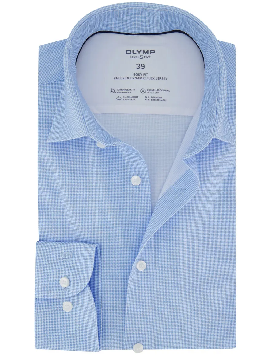 OLYMP Body Fit Overhemd blauw geruit jersey
