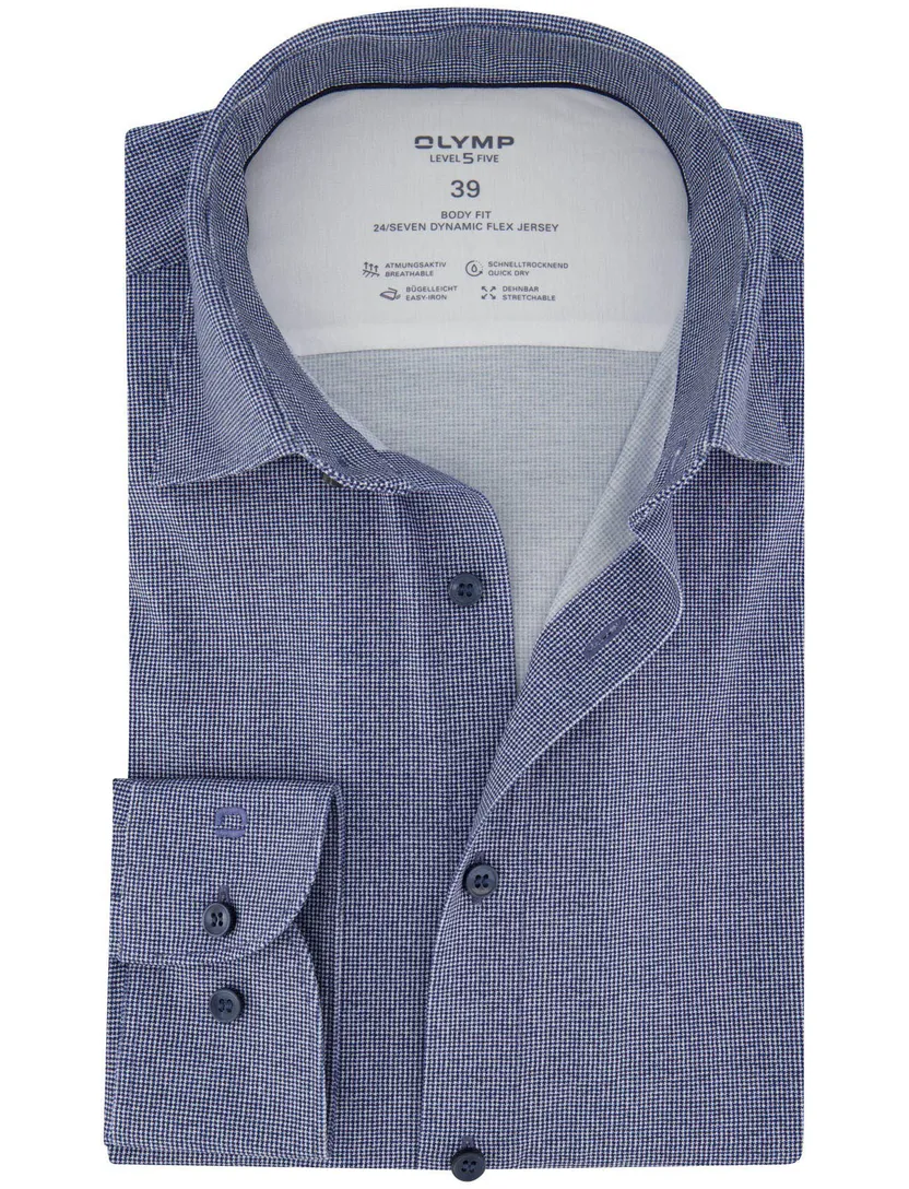 Blauw overhemd OLYMP body fit lange mouwen jersey