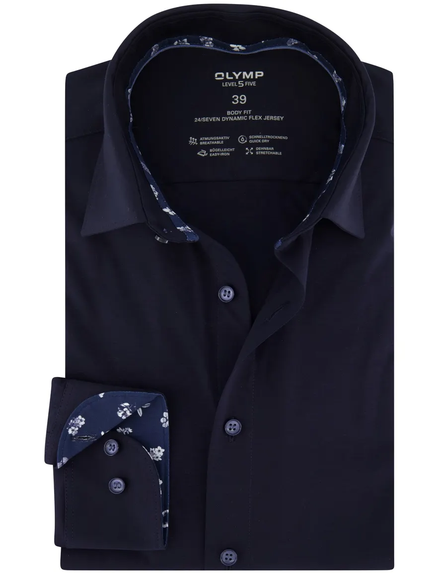 OLYMP Body Fit Overhemd donkerblauw jersey