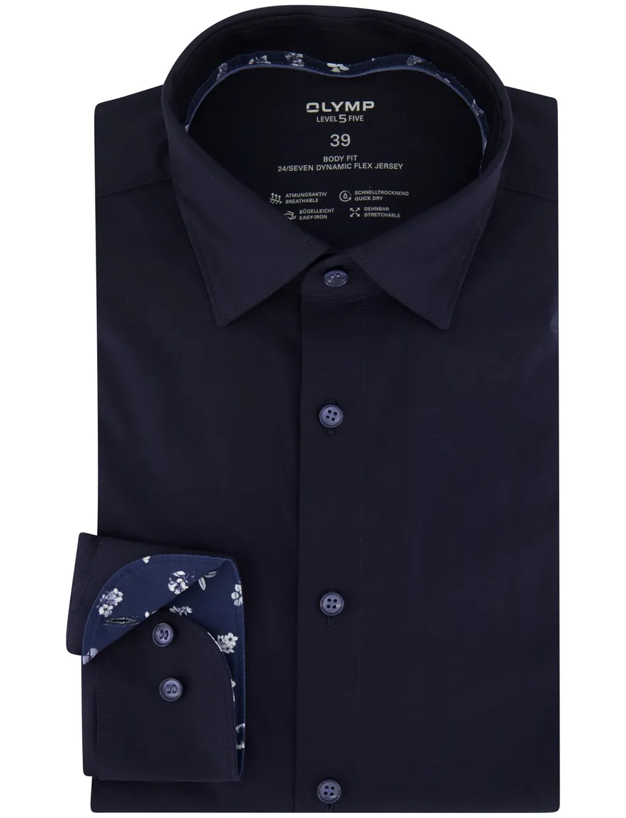 OLYMP Body Fit Overhemd donkerblauw jersey