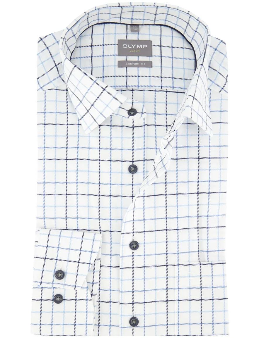 OLYMP Comfort Fit overhemd wit blauwe ruit