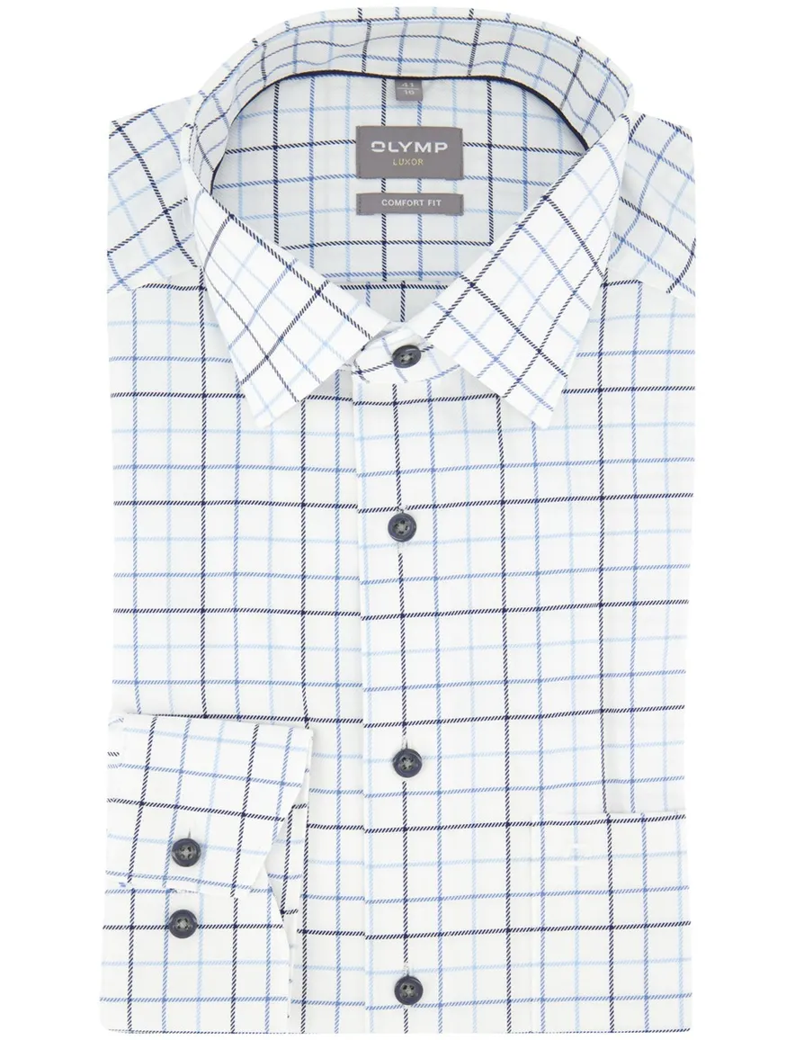 OLYMP Comfort Fit overhemd wit blauwe ruit