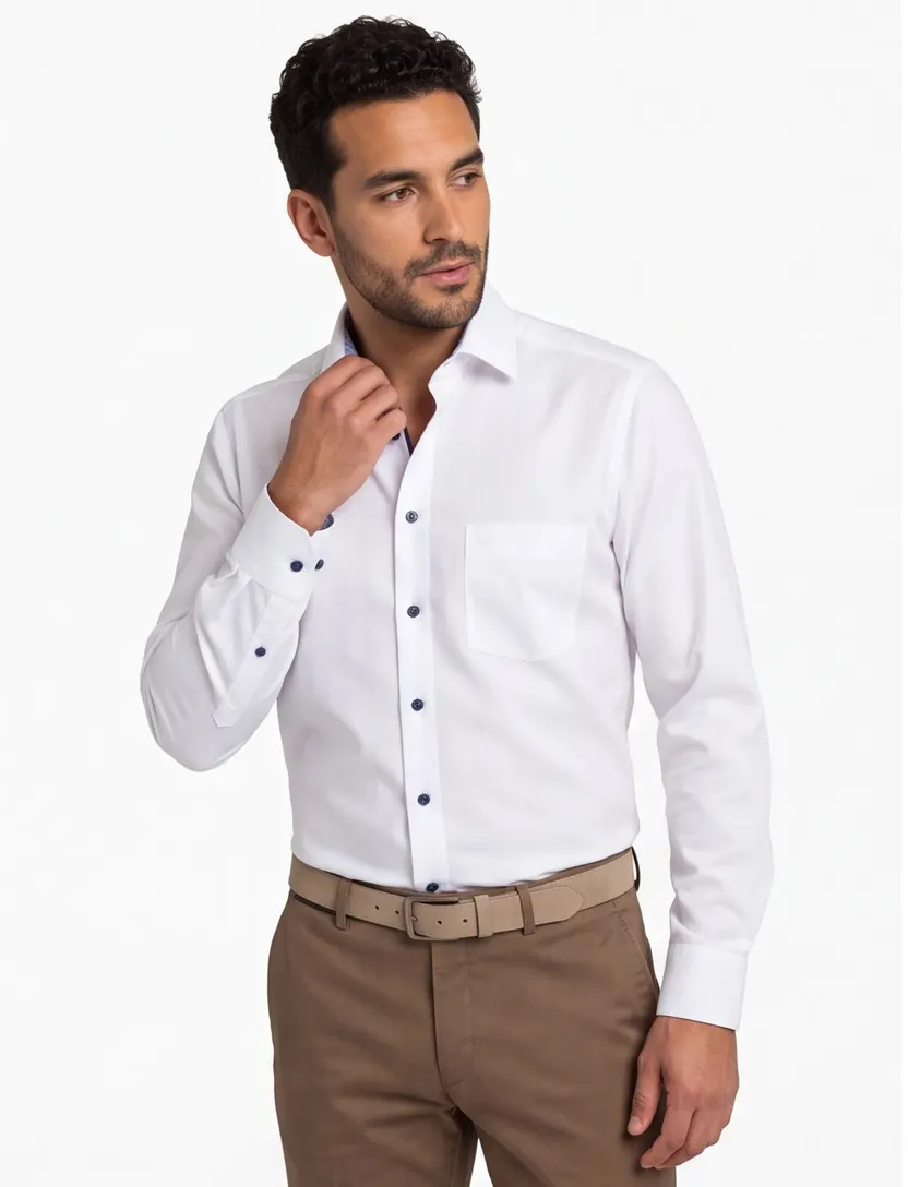 Overhemd Olymp Luxor Comfort Fit wit effen mouwlengte 7