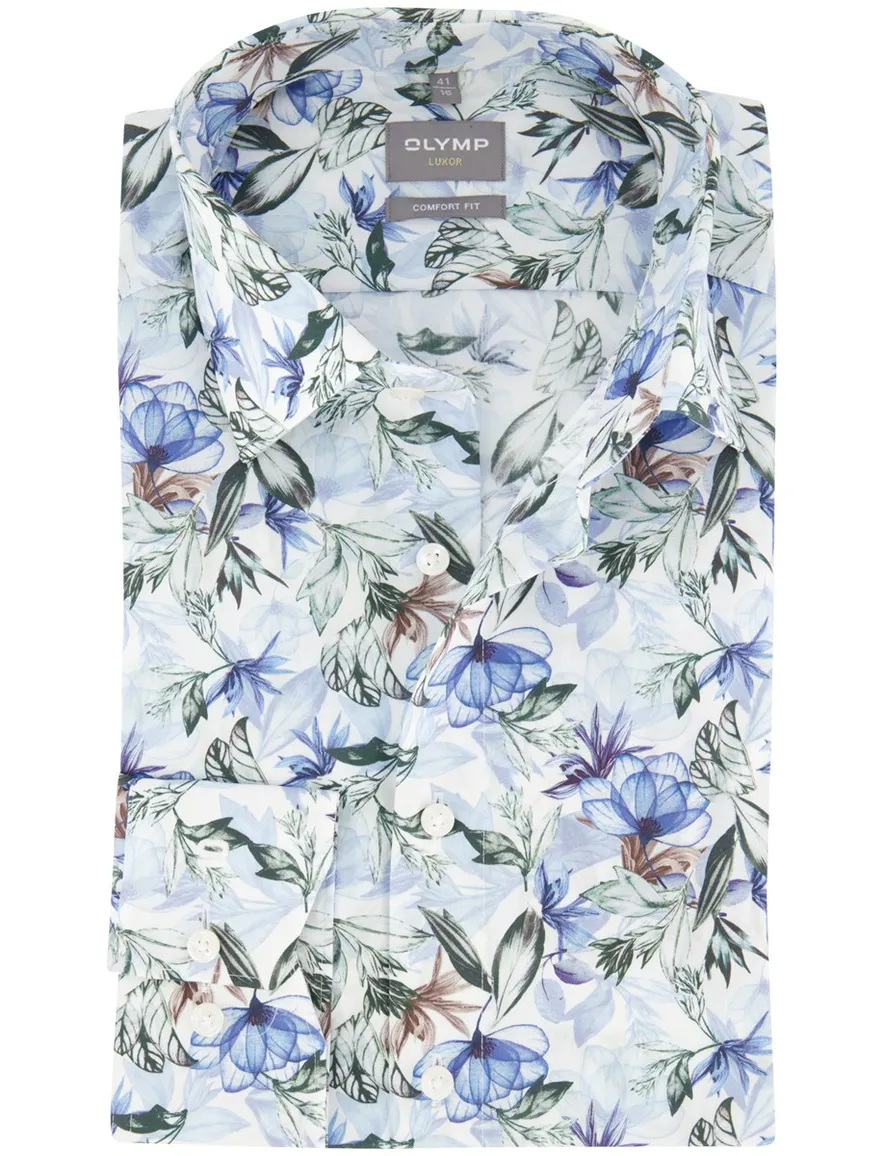 Overhemd OLYMP blauw groen Comfort Fit bloemenprint