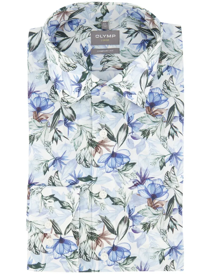 Bloemenprint Overhemd blauw OLYMP Comfort Fit