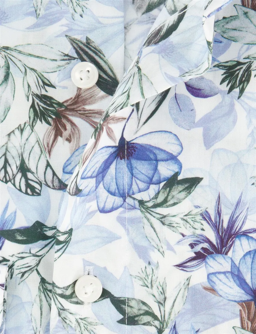Overhemd OLYMP blauw groen Comfort Fit bloemenprint