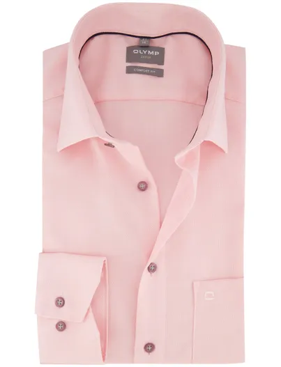 Olymp Olymp Luxor overhemd roze strijkvrij semi-wide spread boord