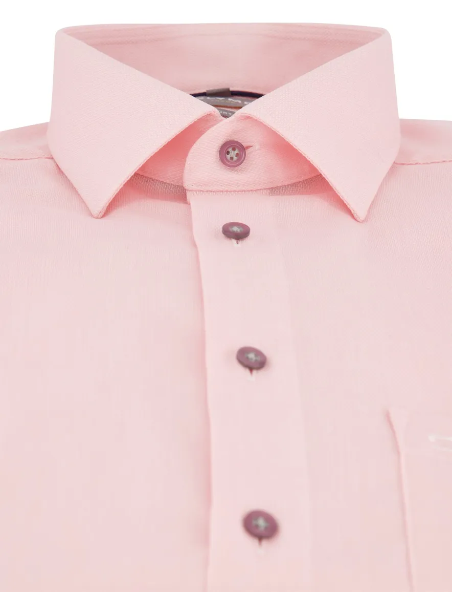 Olymp Luxor overhemd roze strijkvrij semi-wide spread boord