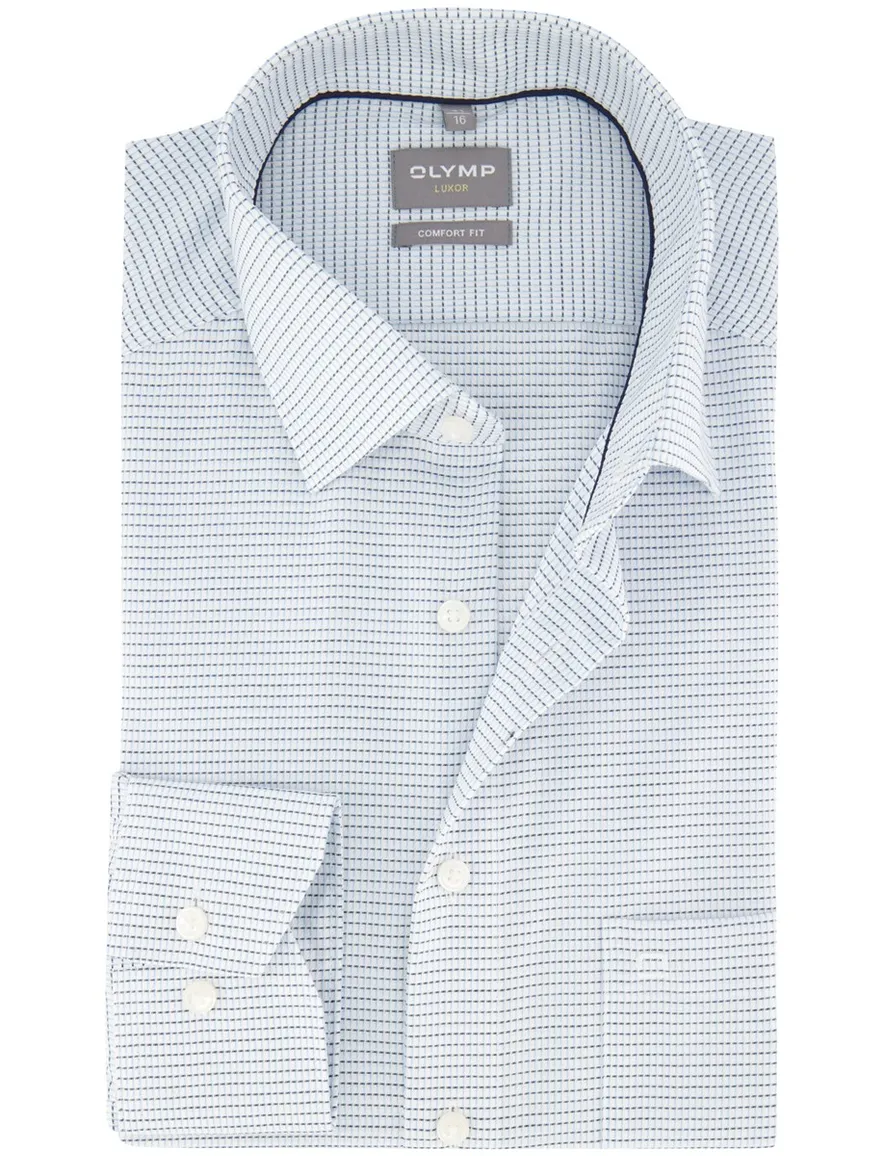 Overhemd wit blauw ruitje OLYMP Comfort Fit