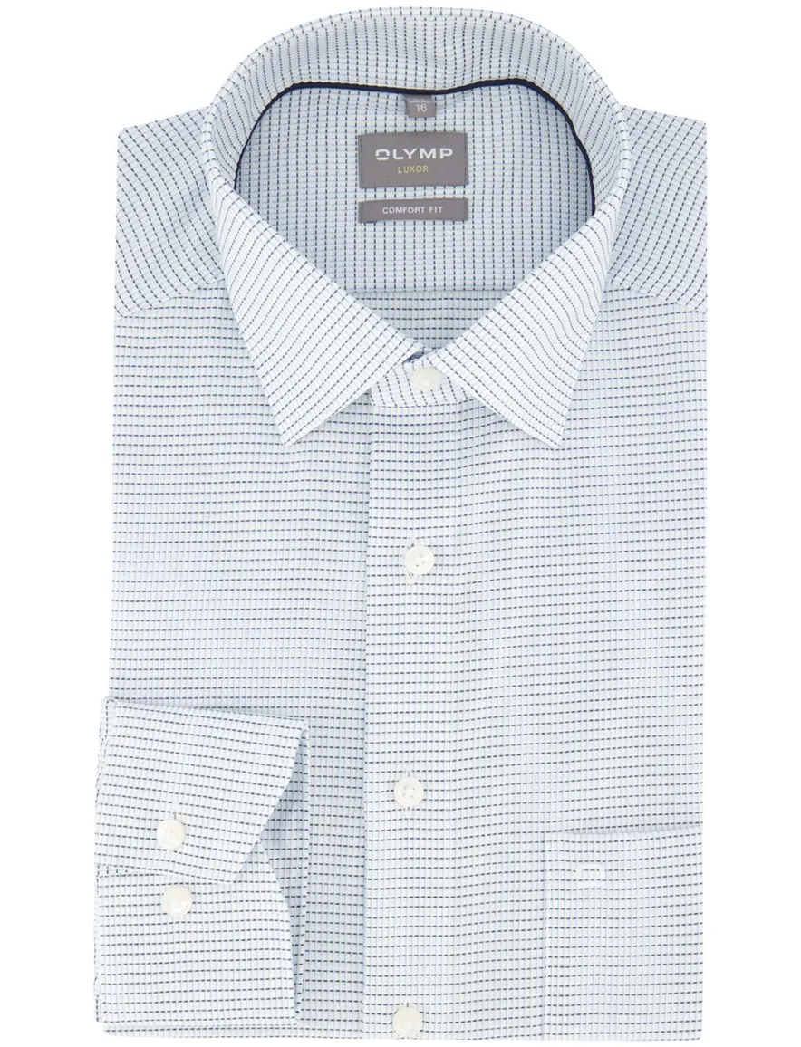 Overhemd wit blauw ruitje OLYMP Comfort Fit