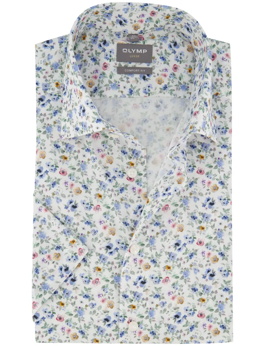 OLYMP Comfort fit overhemd blauw geprint strijkvrij