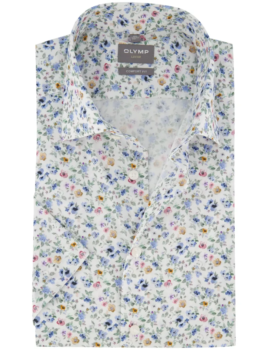 Olymp Luxor Comfort Fit wit overhemd strijkvrij bloemen print