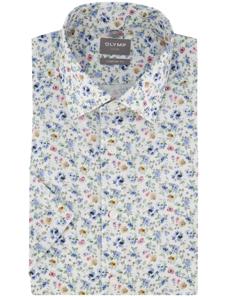 OLYMP Comfort fit overhemd blauw geprint strijkvrij
